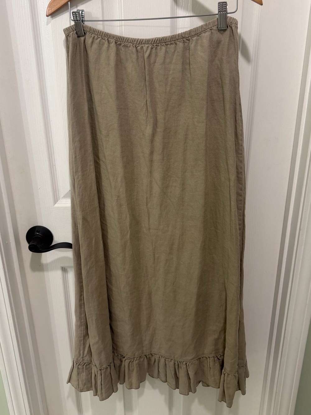 Bryn Walker 100% Linen Women's Long Ruffle Hem Skirt - Taupe